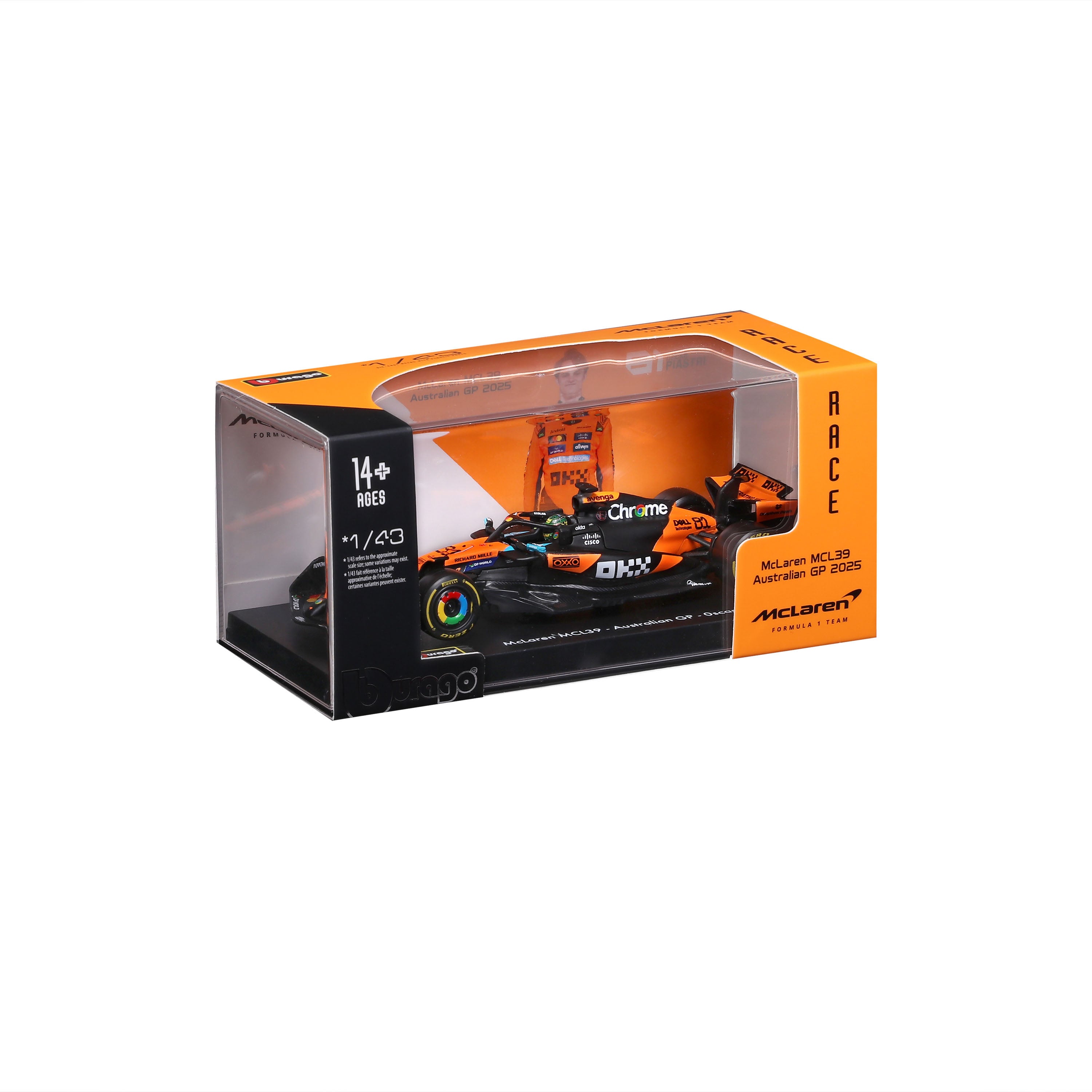bburago-mclaren-f1-mcl39-2025-81-oscar-piastri-1-43-con-base-e-teca image 2