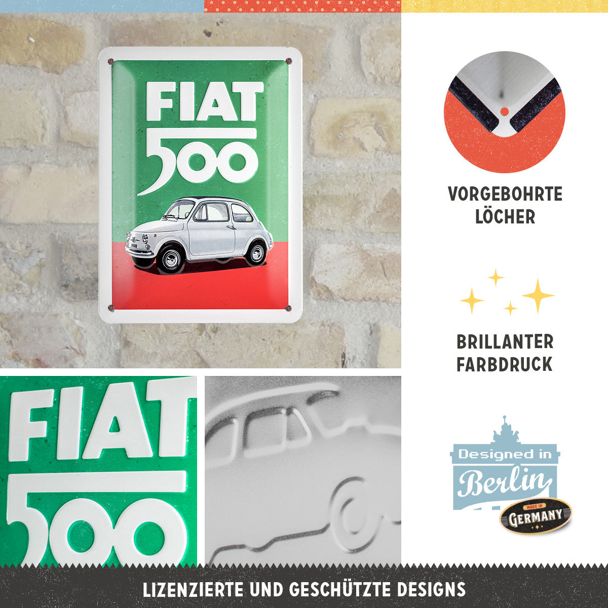 nostalgic-art-fiat-500-italian-colours-targa-in-metallo-15x20-cm-2 image 2