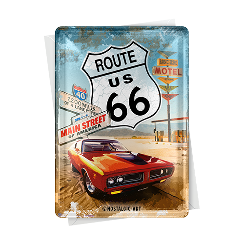 nostalgic-art-route-66-red-car-biglietto-in-metallo-10-x-14-cm image 2