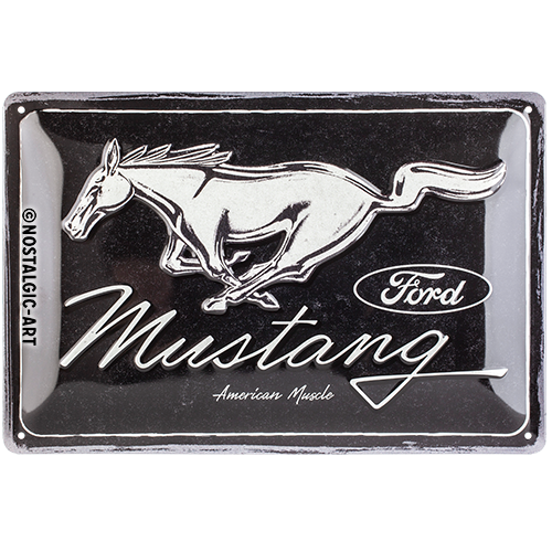 nostalgic-art-ford-mustang-horse-logo-black-targa-in-metallo-20x30-cm image 1