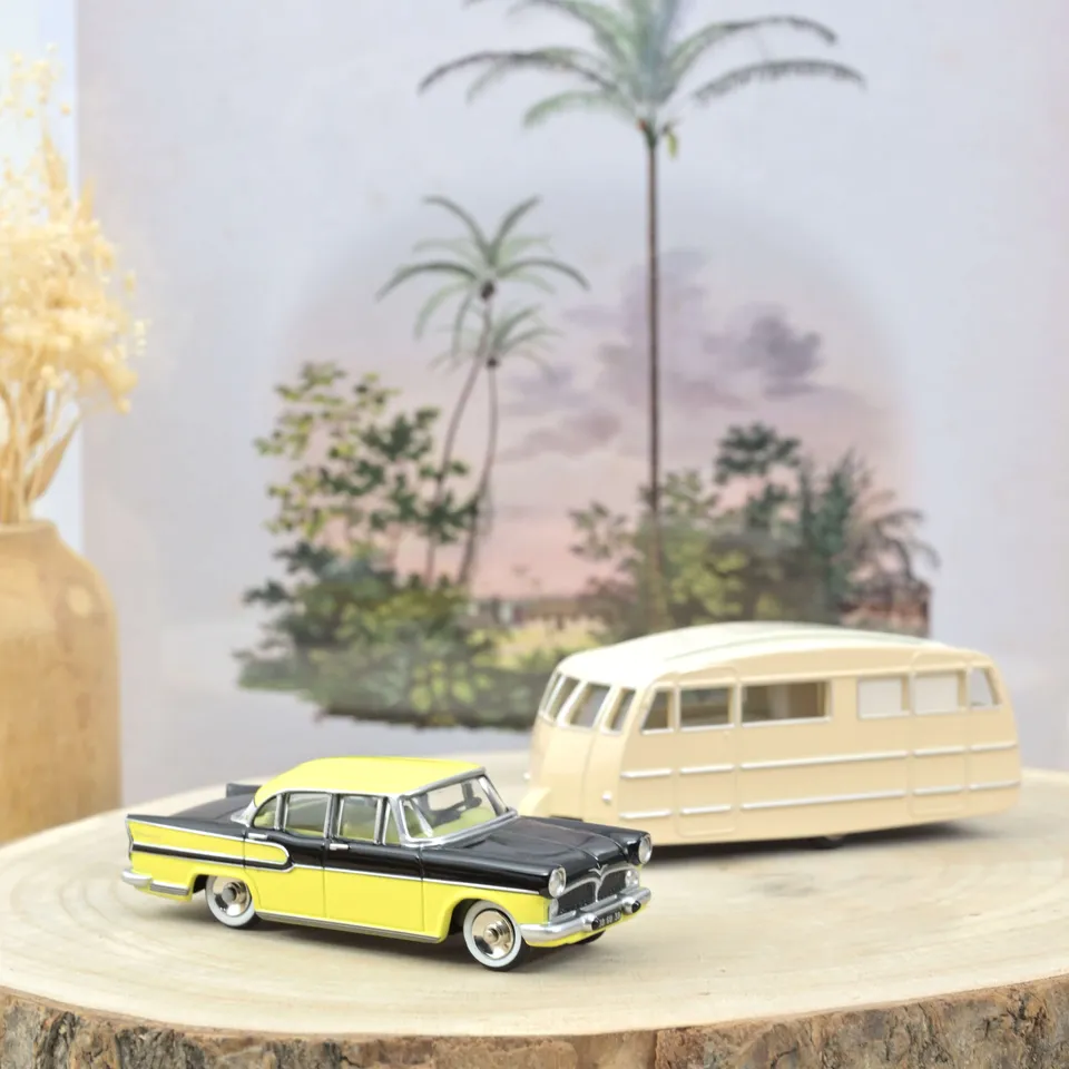 norev-simca-vedette-chambord-1958-caravane-h-non-modellino-1-43-giallo-e-nero image 1