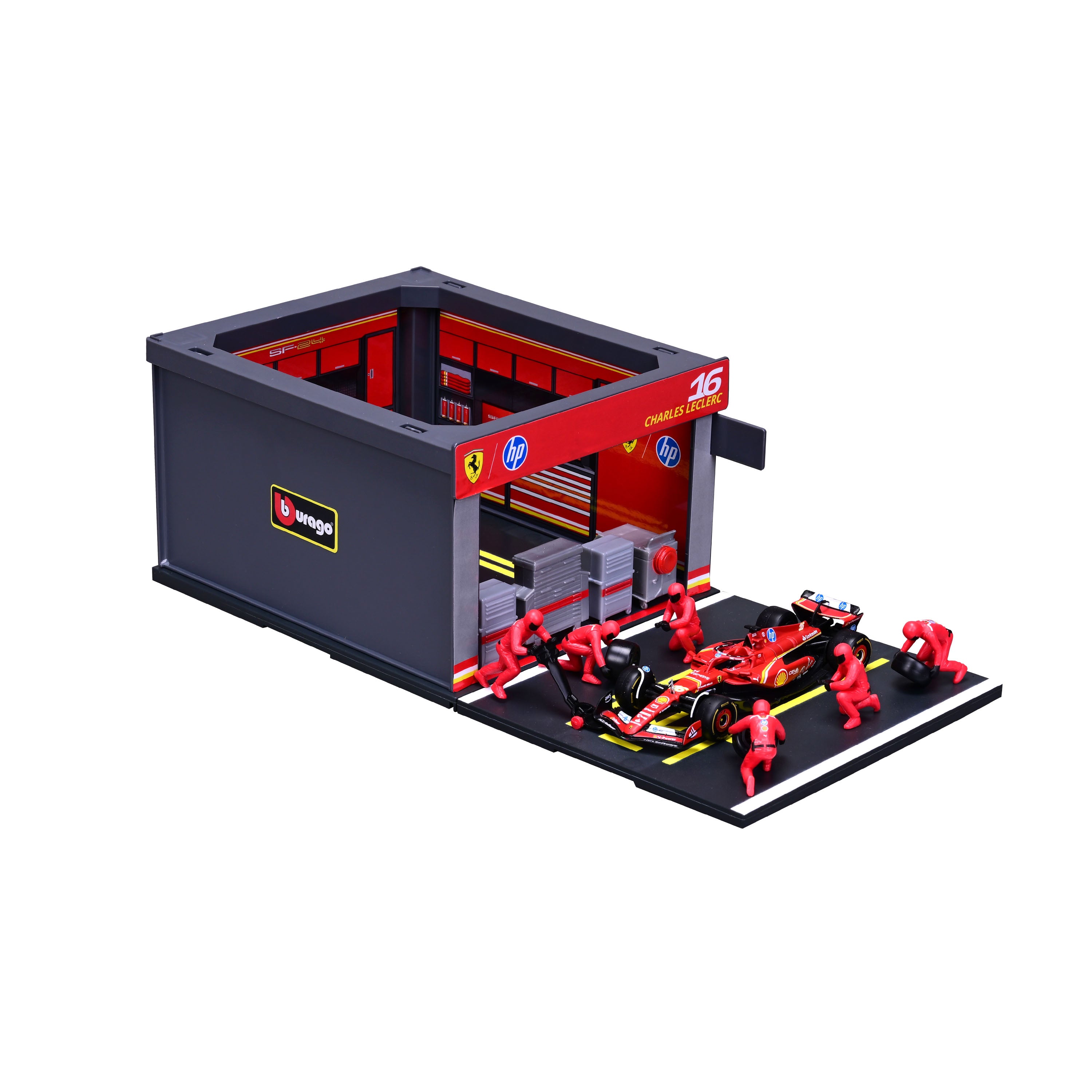 bburago-ferrari-sf-24-16-charles-leclerc-pit-stop-playset-1-43-f1-2024 image 5