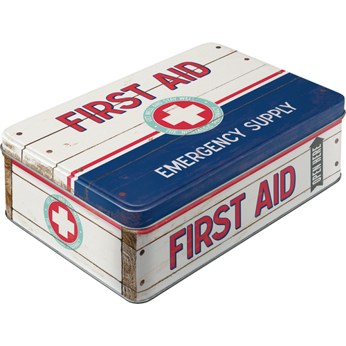 nostalgic-art-first-aid-blue-emergency-supply-scatola-piatta-metallo-2-5-l image 1