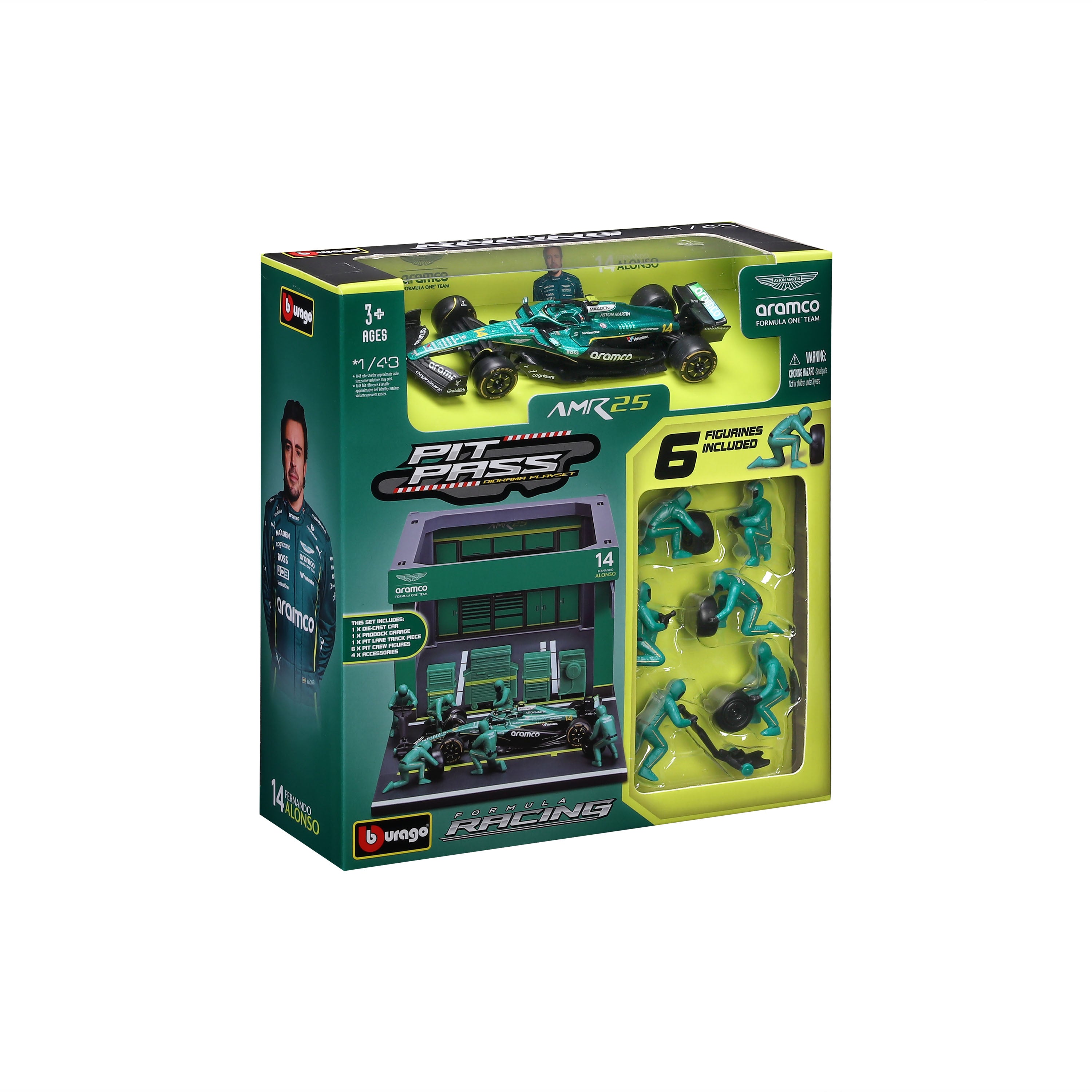 bburago-pit-stop-aston-martin-amr25-2025-14-alonso-1-43-playset-diorama image 2
