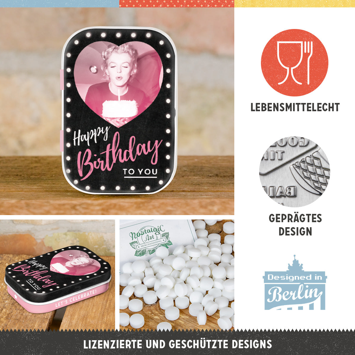 nostalgic-art-marilyn-happy-birthday-scatola-metallo-per-mentine-6x4x1-6-cm image 2