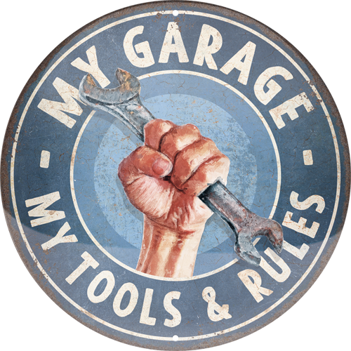 nostalgic-art-my-garage-my-tools-rules-targa-rotonda-in-metallo-35-cm image 1