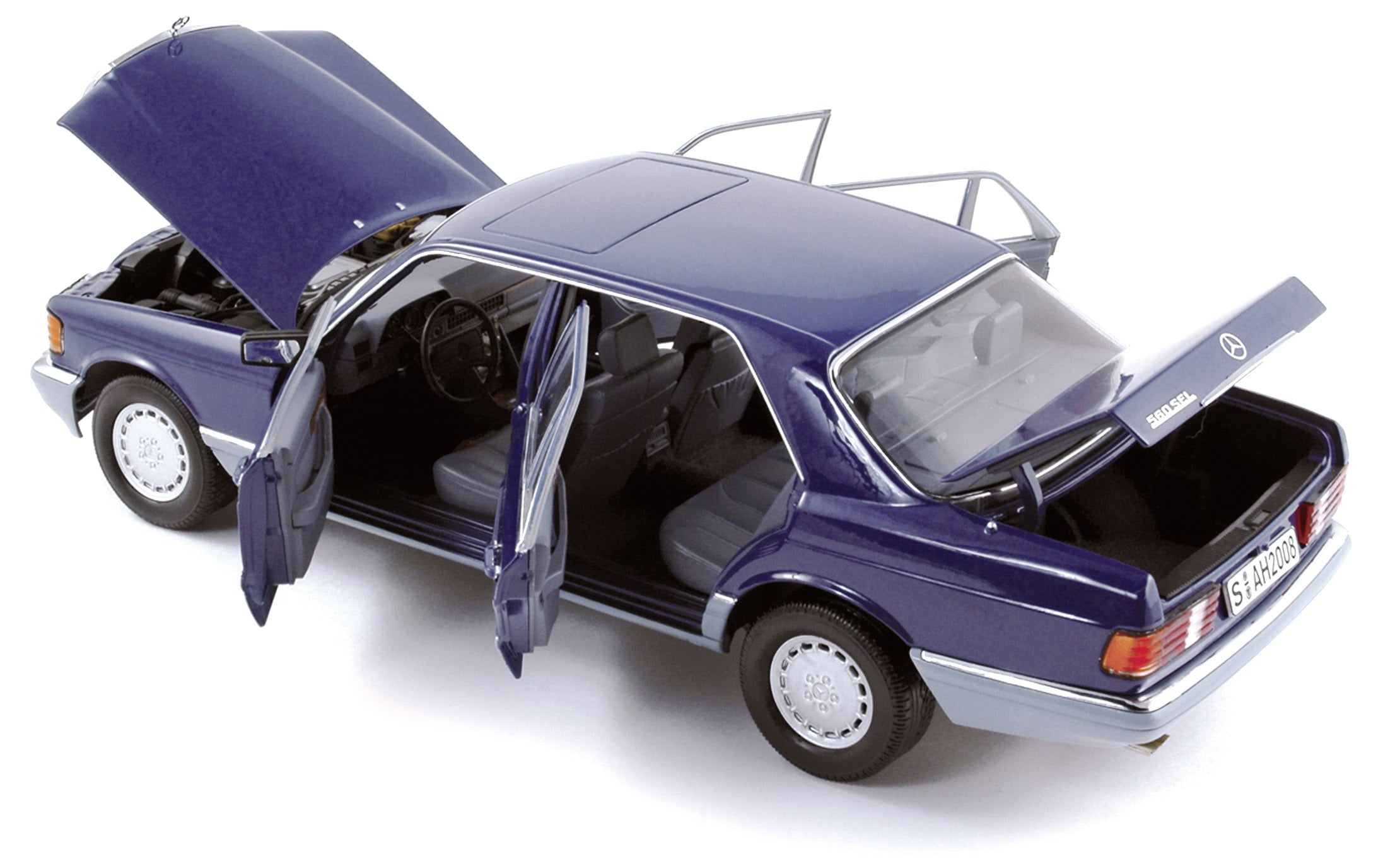 norev-mercedes-benz-560-sel-1985-bleu-modellino-auto-1-18 image 2
