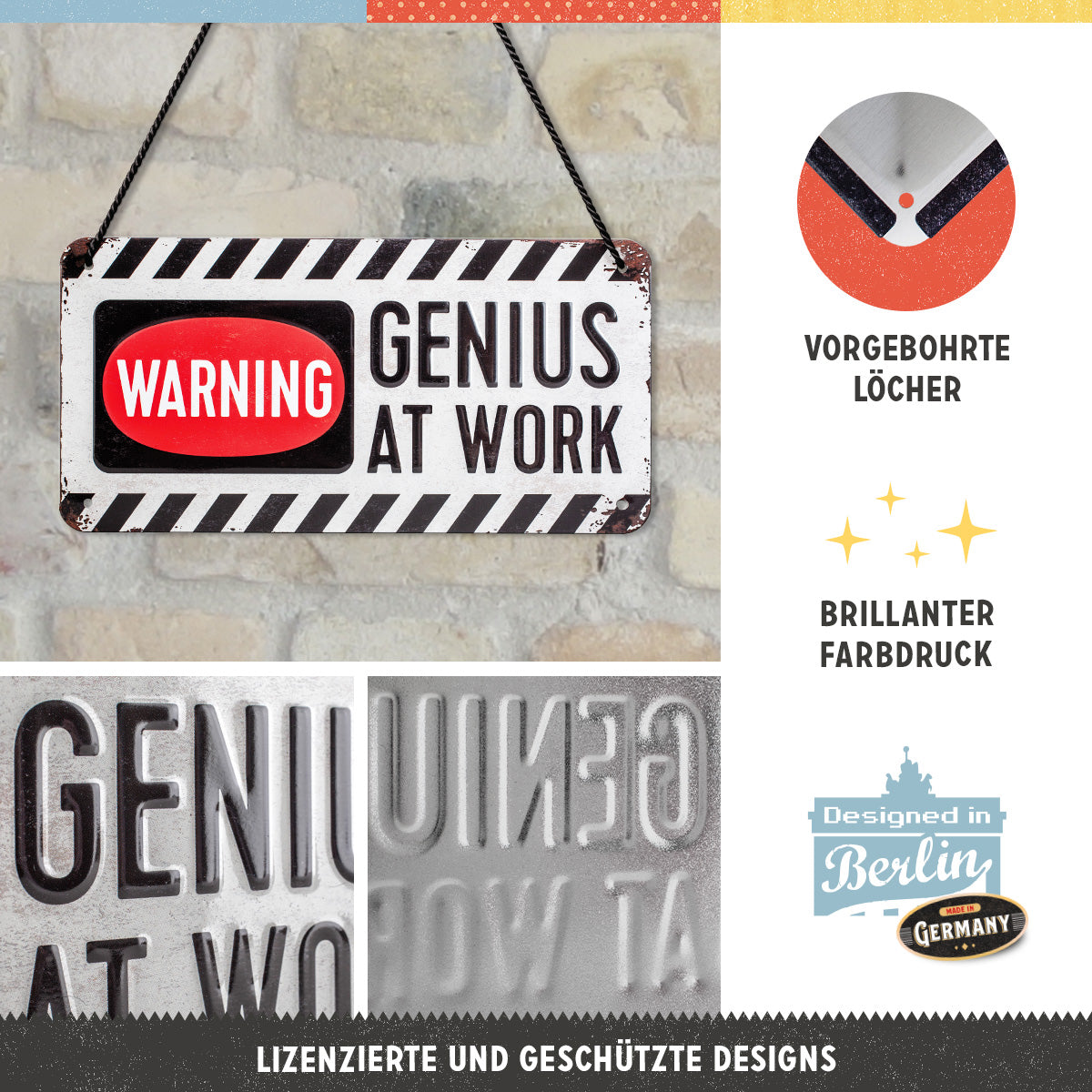 nostalgic-art-genius-at-work-insegna-in-metallo-da-appendere-10x20-cm image 4