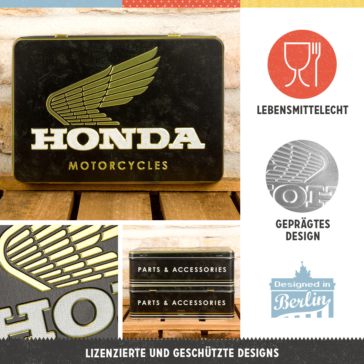 nostalgic-art-honda-mc-parts-accessories-gold-scatola-metallo-piatta-2-5-l image 3