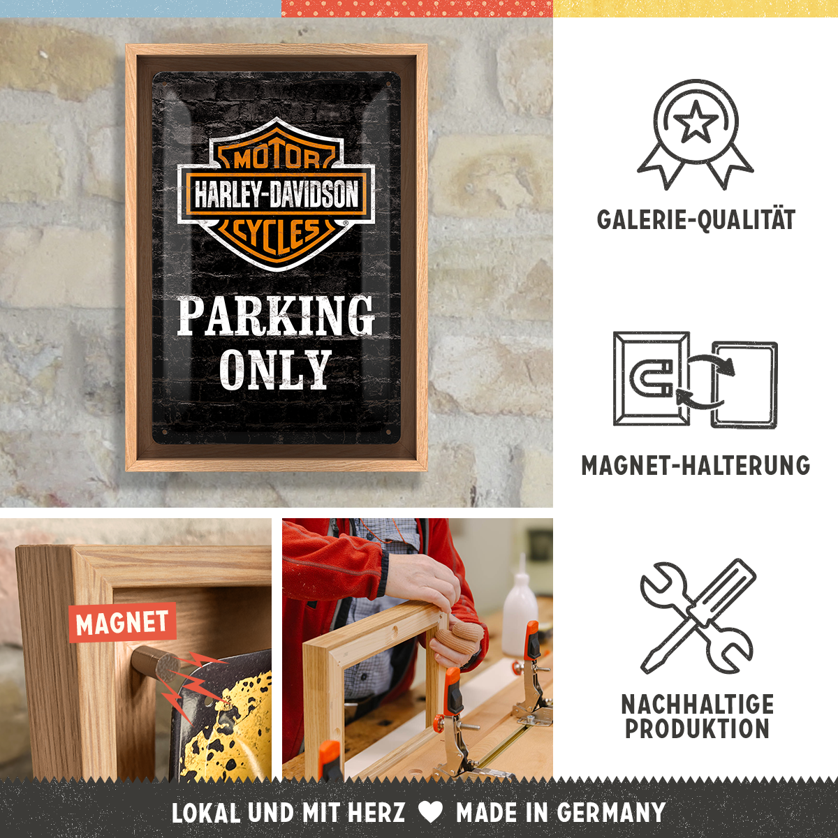 nostalgic-art-harley-davidson-parking-only-cornice-n-frame-m-edition-24x33-5-cm image 3