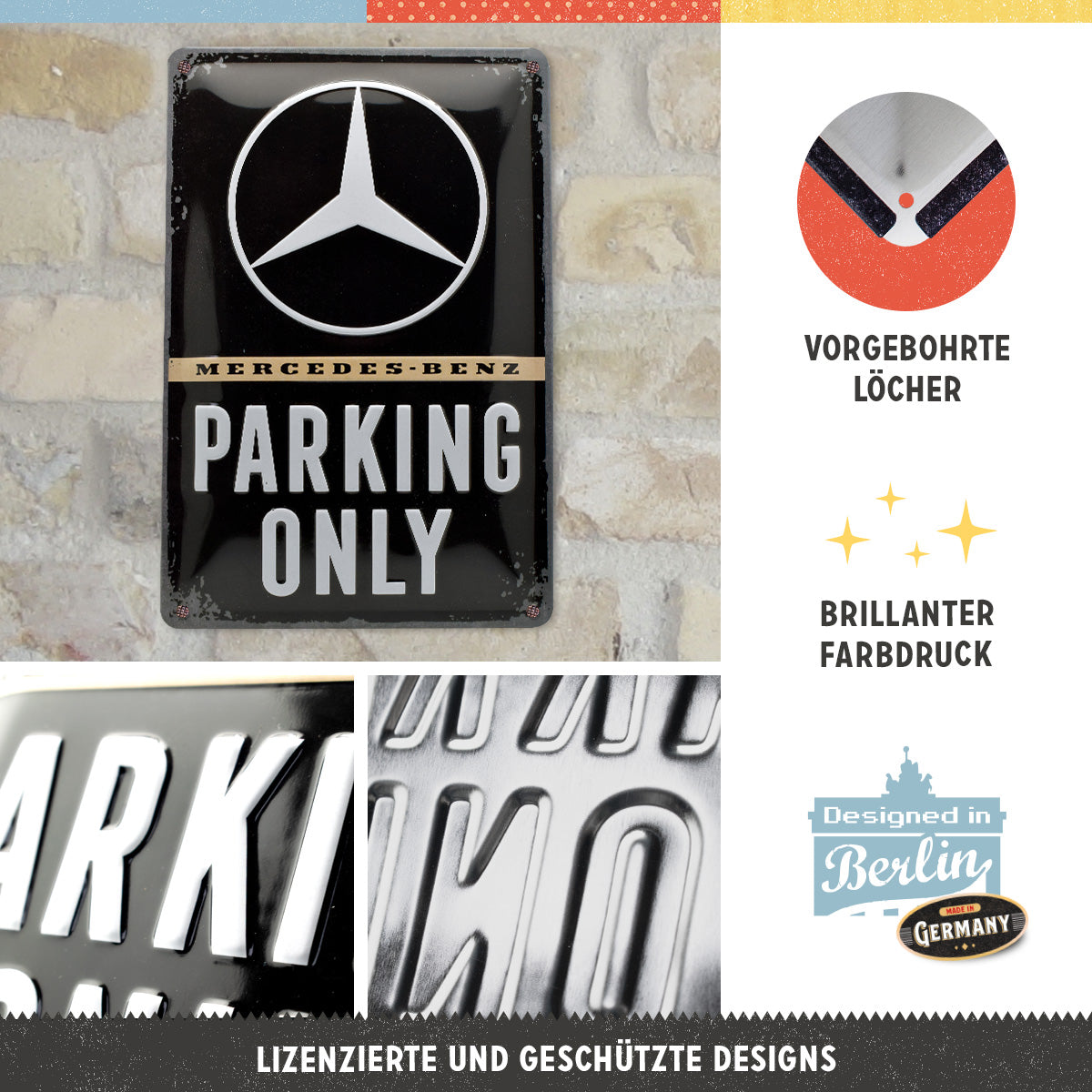 nostalgic-art-mercedes-benz-parking-only-targa-in-metallo-20x30-cm image 2