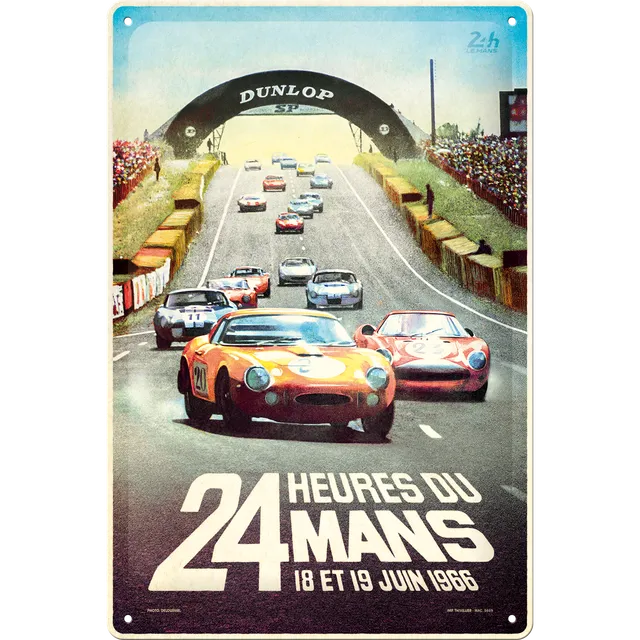 nostalgic-art-24h-le-mans-racing-poster-1966-targa-in-metallo-20x30-cm image 1