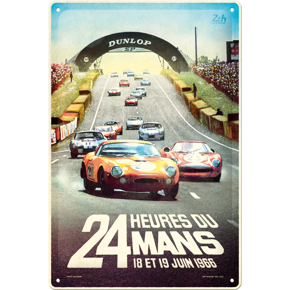 nostalgic-art-24h-le-mans-racing-poster-1966-targa-in-metallo-20x30-cm image 1