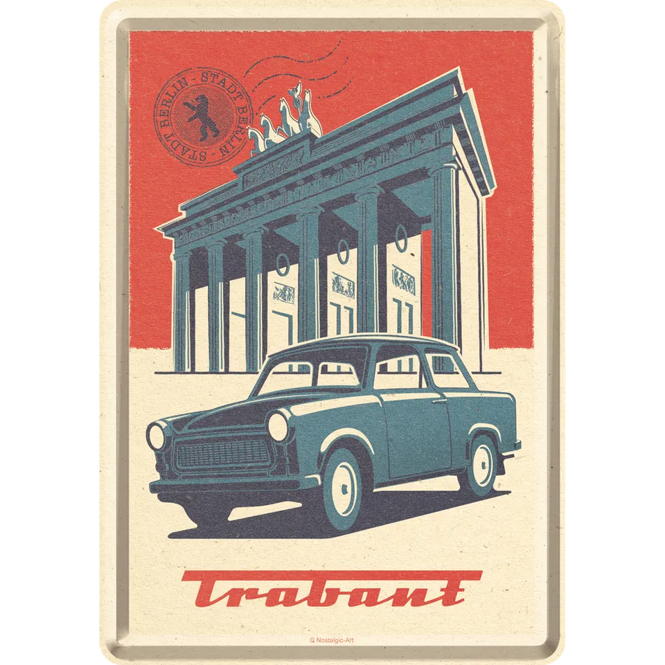 nostalgic-art-trabant-brandenburger-tor-berlin-cartolina-in-metallo-10x14-cm image 1