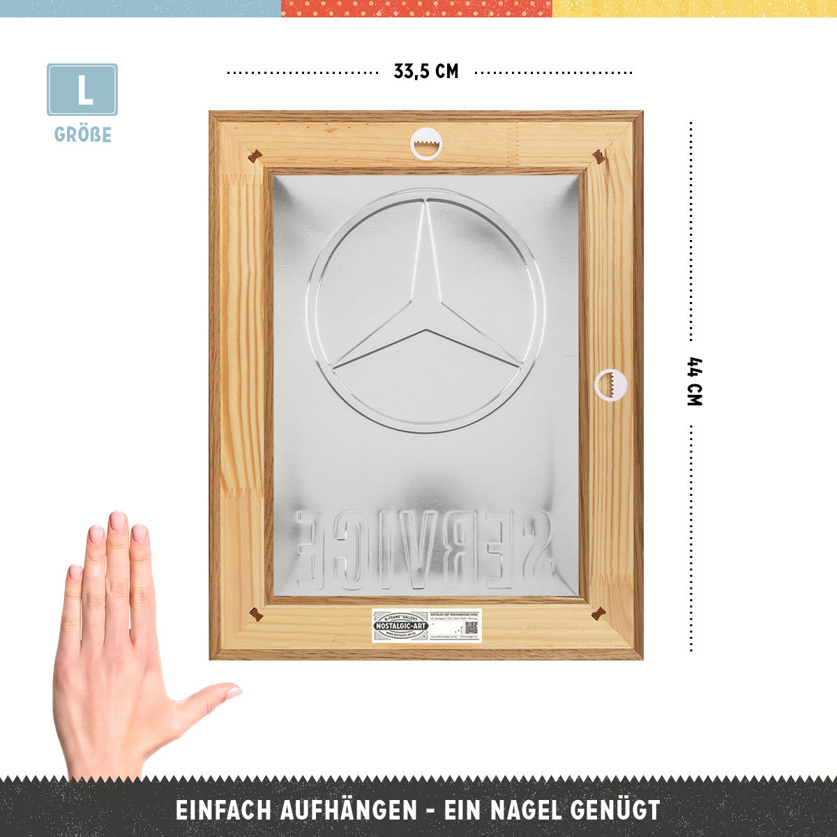 nostalgic-art-mercedes-benz-service-blue-n-frame-l-edition-cornice-targa-33-5x44 image 2