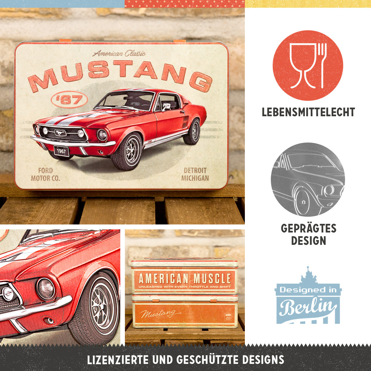 nostalgic-art-ford-mustang-gt-1967-red-scatola-piatta-in-metallo-2-5-l image 3