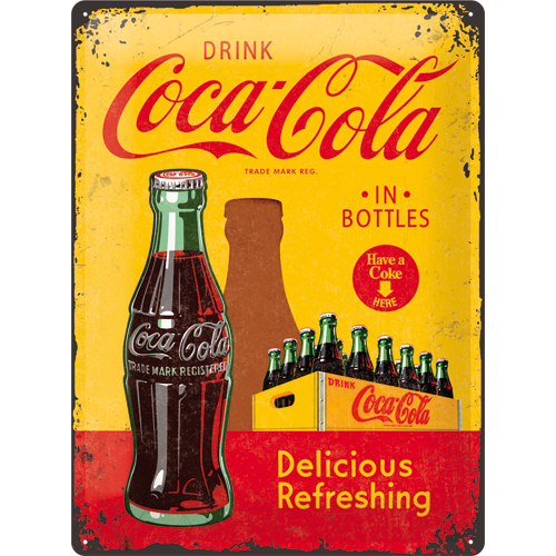 nostalgic-art-coca-cola-in-bottles-yellow-targa-in-metallo-30-x-40-cm image 1