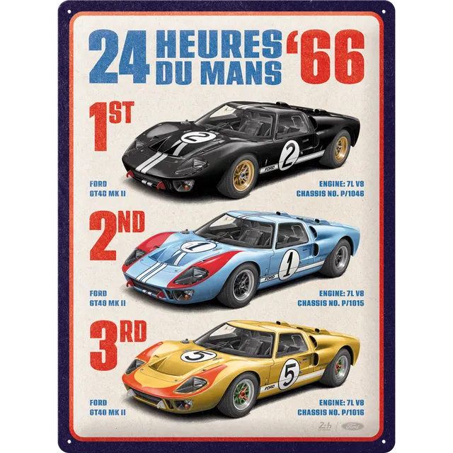 nostalgic-art-24h-le-mans-1966-ford-gt40-winners-targa-in-metallo-30x40-cm-2 image 1