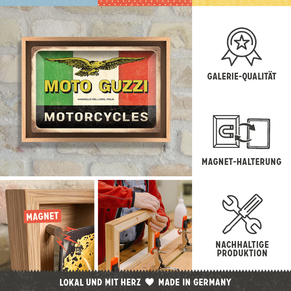nostalgic-art-moto-guzzi-motorcycles-italia-targa-metallo-con-cornice-n-frame-m- image 3