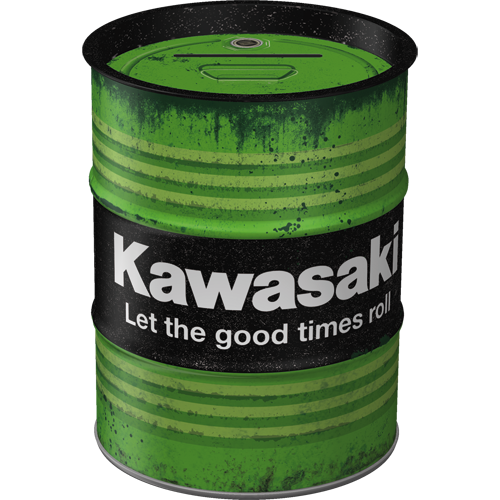 nostalgic-art-kawasaki-let-the-good-times-roll-salvadanaio-fusto-olio-600-ml image 1