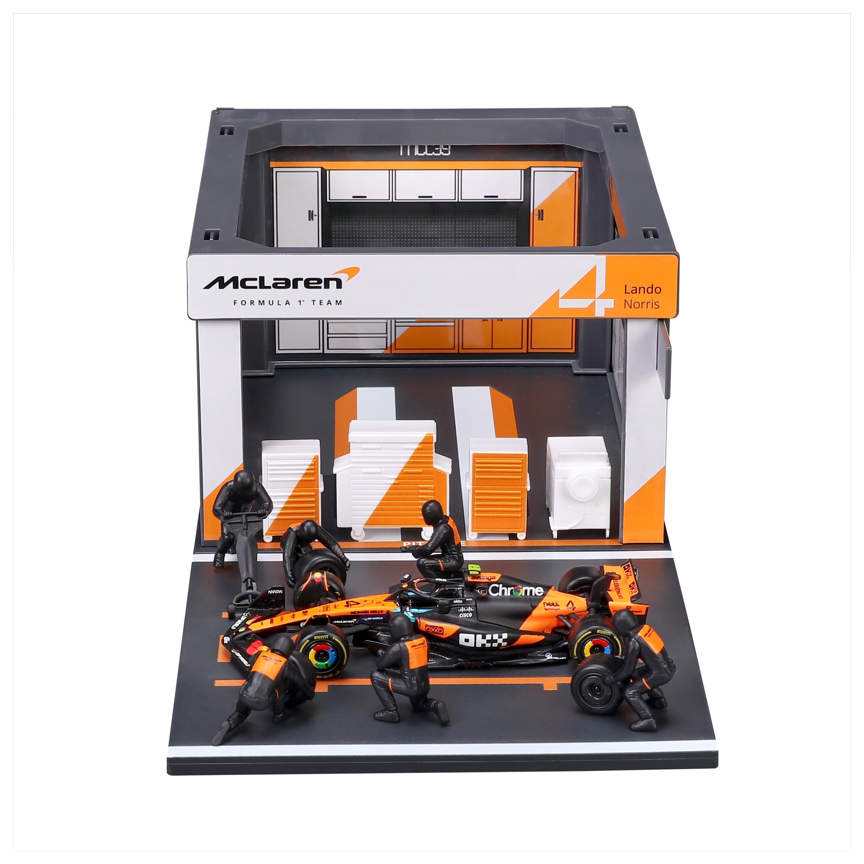 bburago-pit-stop-mclaren-mcl39-2025-4-norris-1-43-playset-diorama-f1 image 3