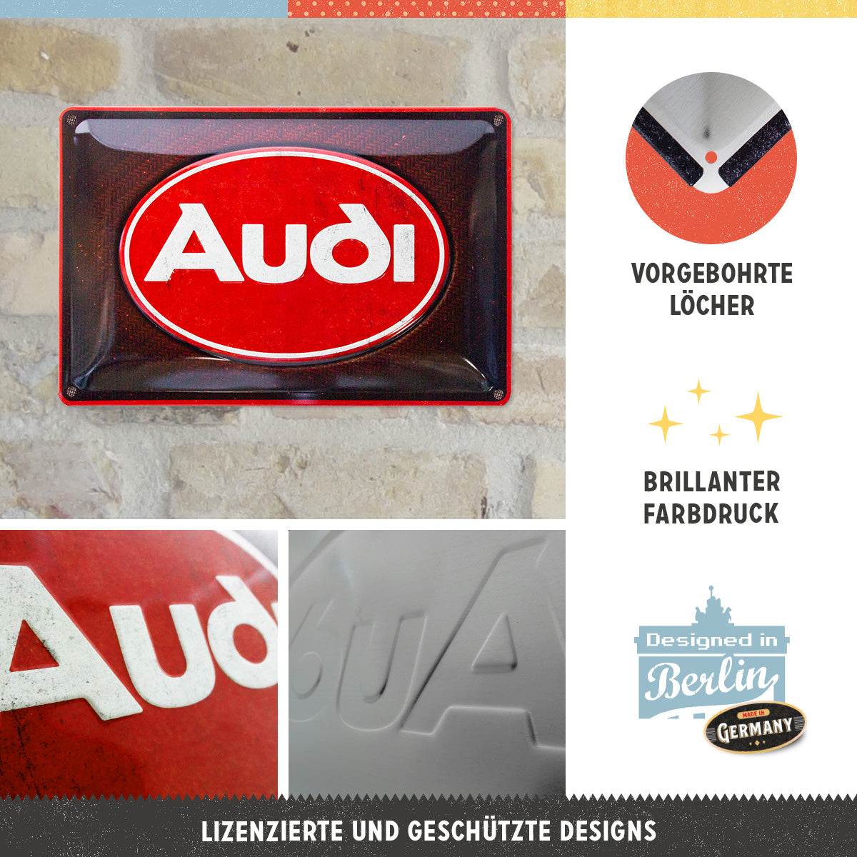nostalgic-art-audi-logo-red-shine-targa-in-metallo-20x30-cm image 2