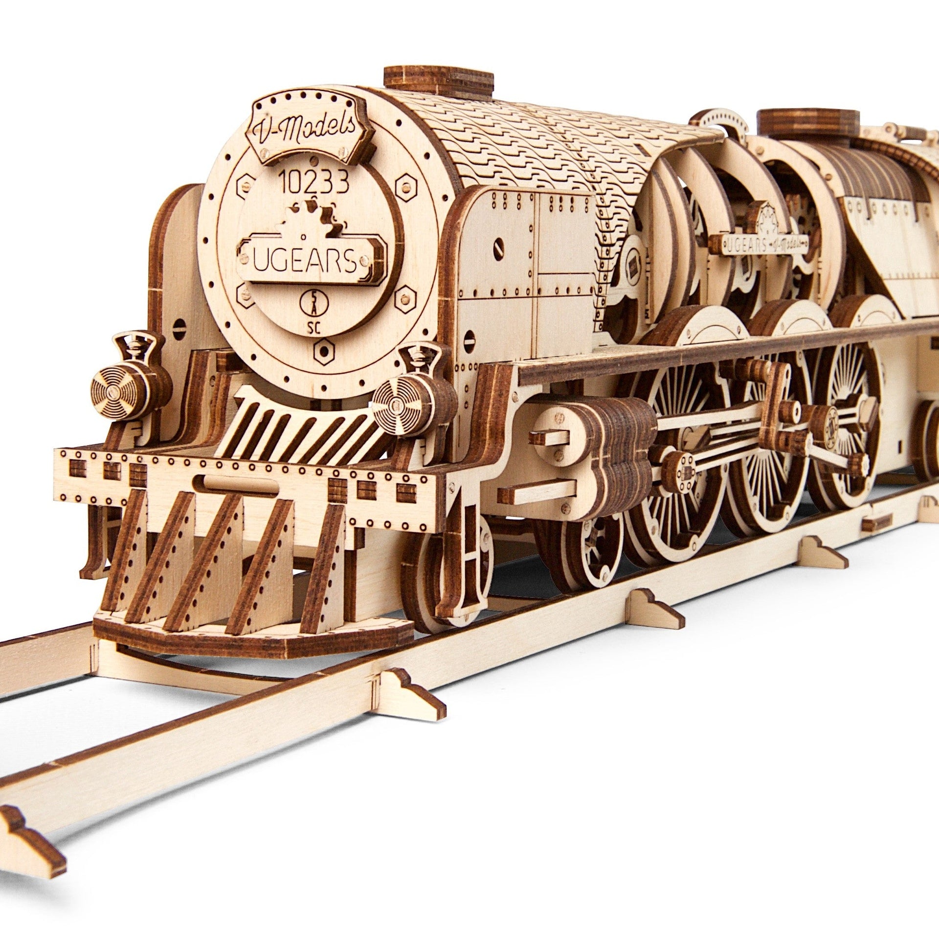 ugears-v-express-steam-train-with-tender-treno-a-vapore-meccanico-in-legno image 1