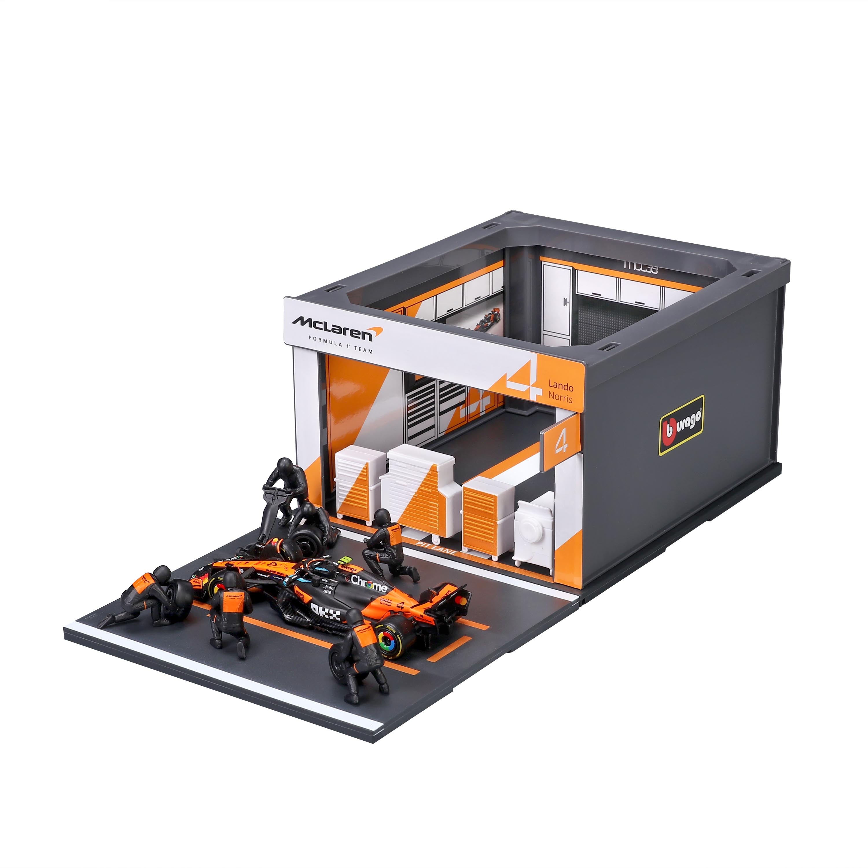 bburago-pit-stop-mclaren-mcl39-2025-4-norris-1-43-playset-diorama-f1 image 1