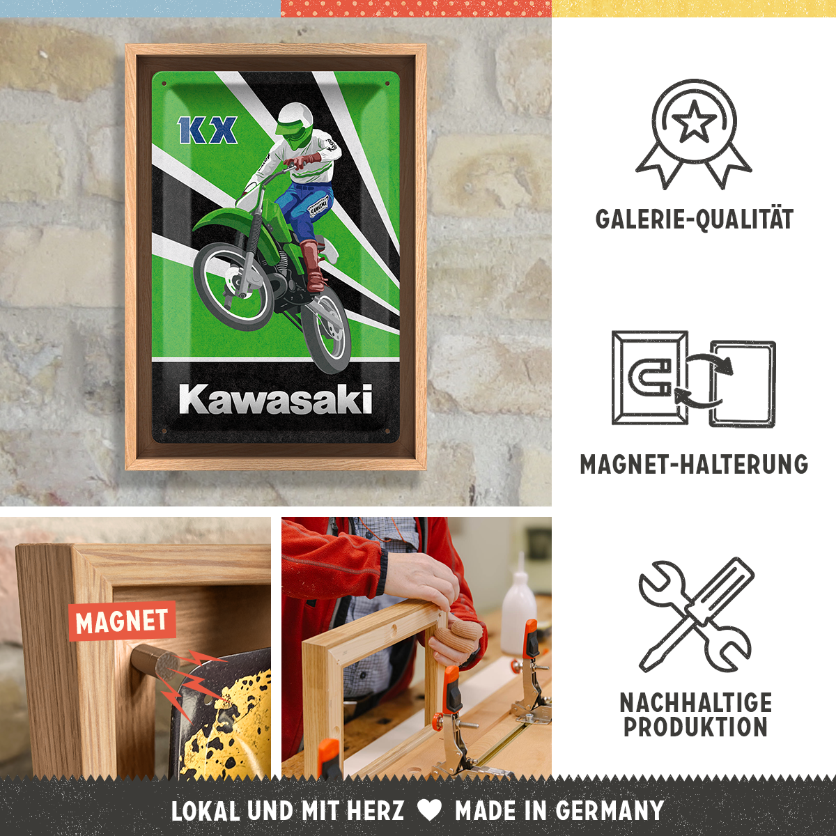 nostalgic-art-kawasaki-kx-motocross-targa-n-frame-m-edition-24x33-5-cm image 3