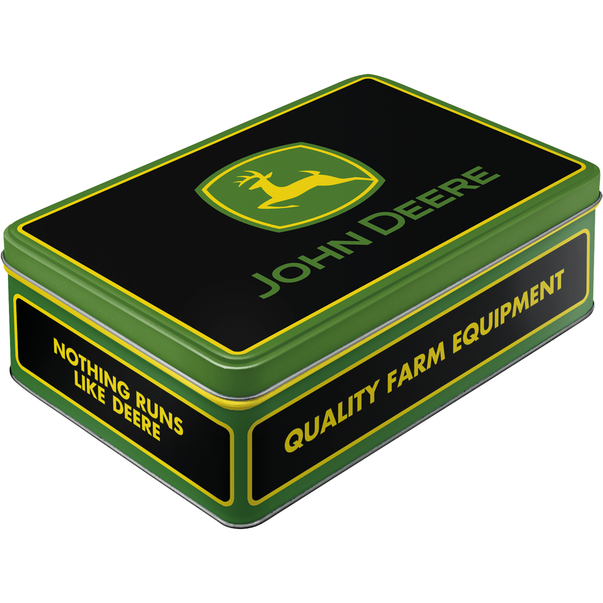 nostalgic-art-john-deere-farm-equipment-logo-black-scatola-metallo-piatta-2-5-l image 1