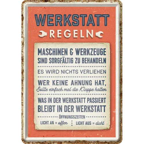 nostalgic-art-werkstattregeln-metal-card-in-metallo-10x14-cm image 1