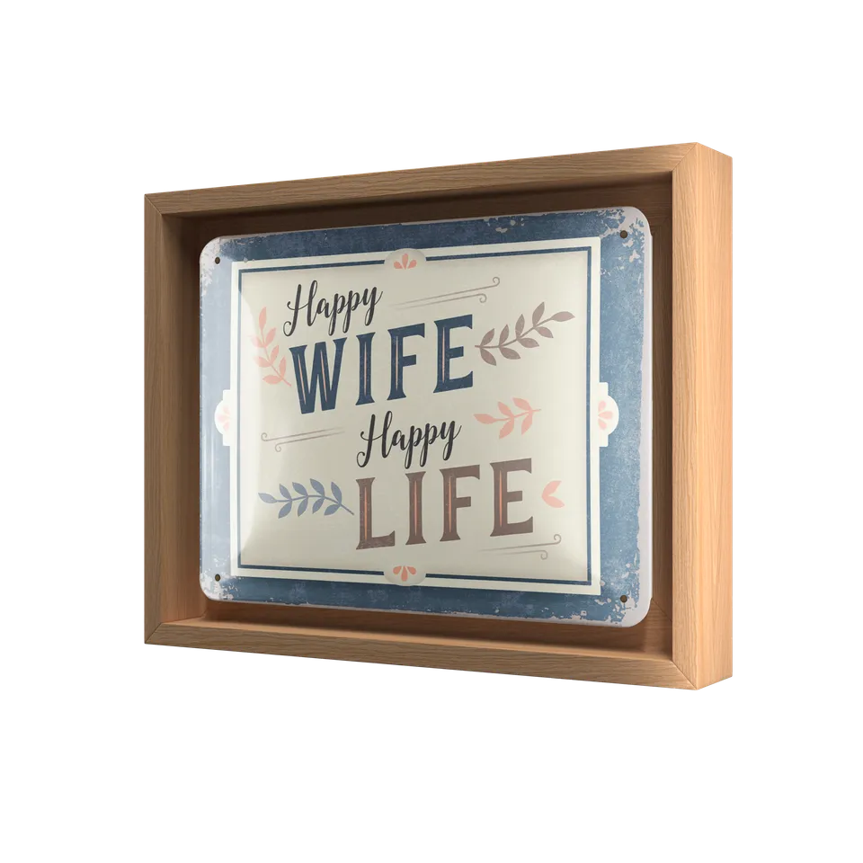 nostalgic-art-happy-wife-happy-life-n-frame-s-edition-cornice-legno-18-5x24-cm image 1
