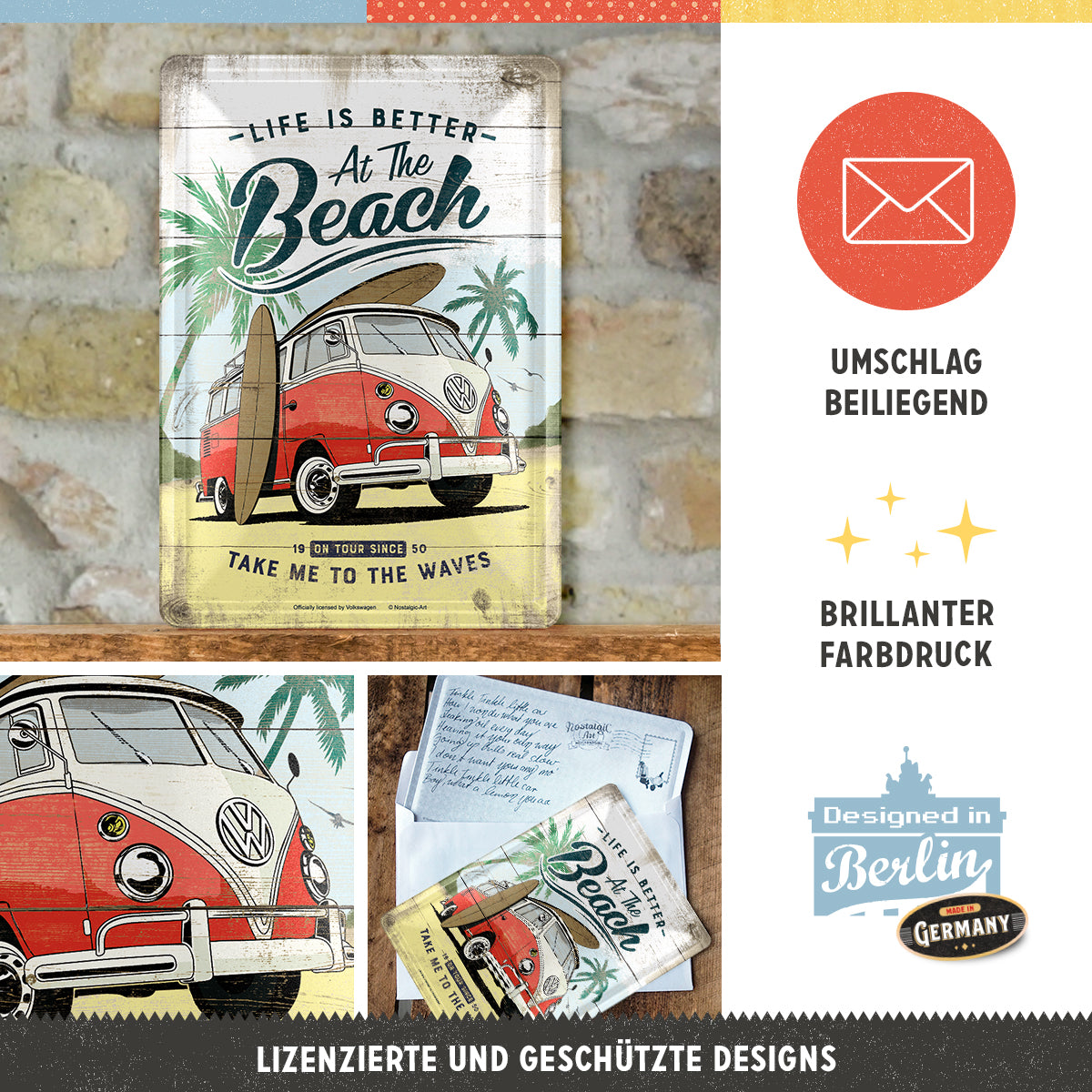 nostalgic-art-vw-bulli-beach-metal-card-biglietto-in-metallo-stampato-10x14-cm-a image 3