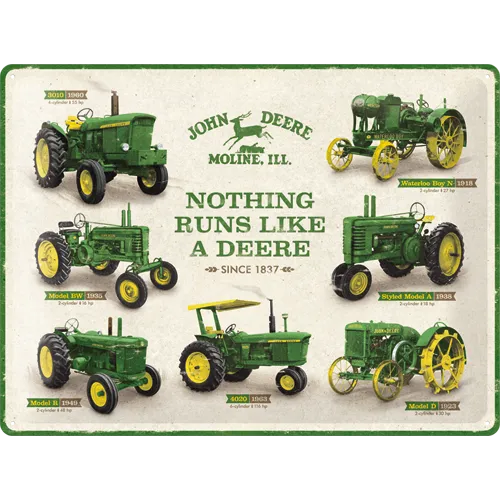 nostalgic-art-john-deere-model-chart-targa-in-metallo-30x40-cm image 1