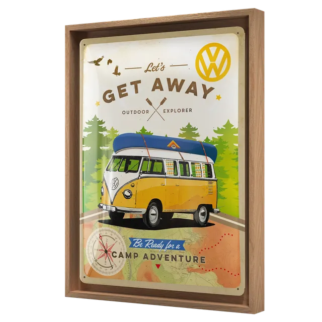 nostalgic-art-vw-bulli-let-s-get-away-cornice-n-frame-l-edition-33-5x44-cm image 1
