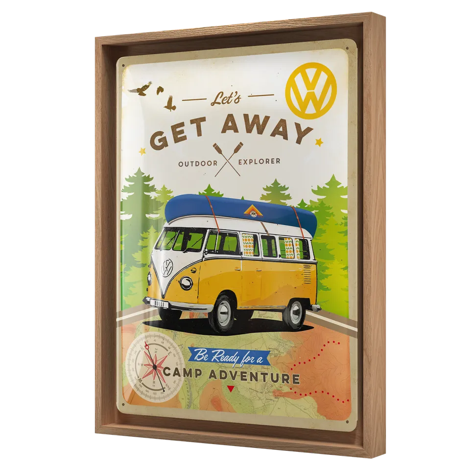 nostalgic-art-vw-bulli-let-s-get-away-cornice-n-frame-l-edition-33-5x44-cm image 1