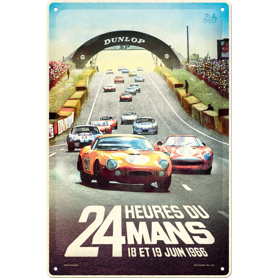 nostalgic-art-24h-le-mans-racing-poster-1966-targa-in-metallo-20x30-cm-2 image 1