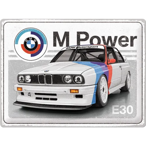 nostalgic-art-bmw-motorsport-m-power-e30-targa-in-metallo-30x40-cm image 1