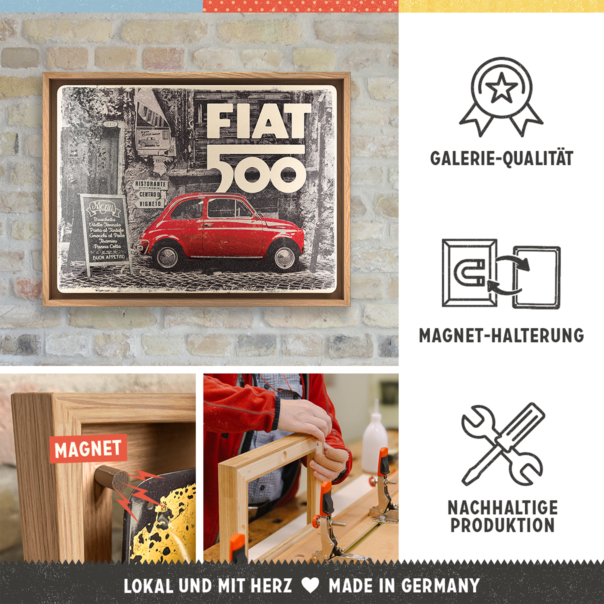 nostalgic-art-fiat-500-red-car-in-the-street-n-frame-l-edition-33-5-x-44-cm image 3