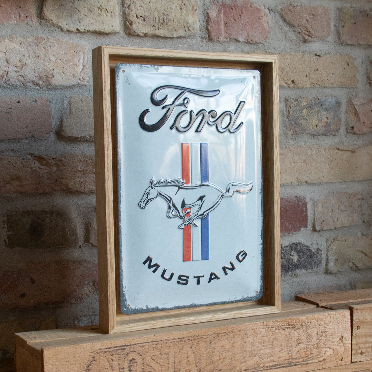 nostalgic-art-ford-mustang-horse-stripes-logo-cornice-n-frame-m-24x33-5-cm image 2