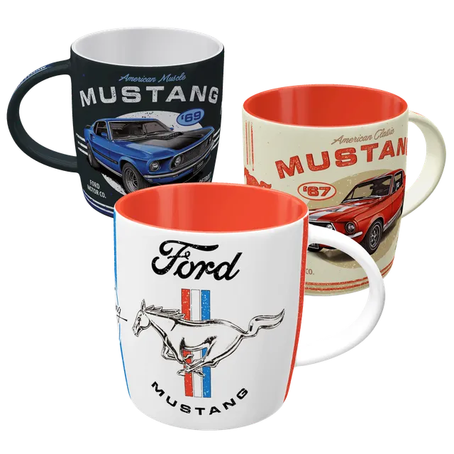 nostalgic-art-ford-mustang-set-3-tazze-in-ceramica-330-ml-gift-box-logo-gt-1967- image 1