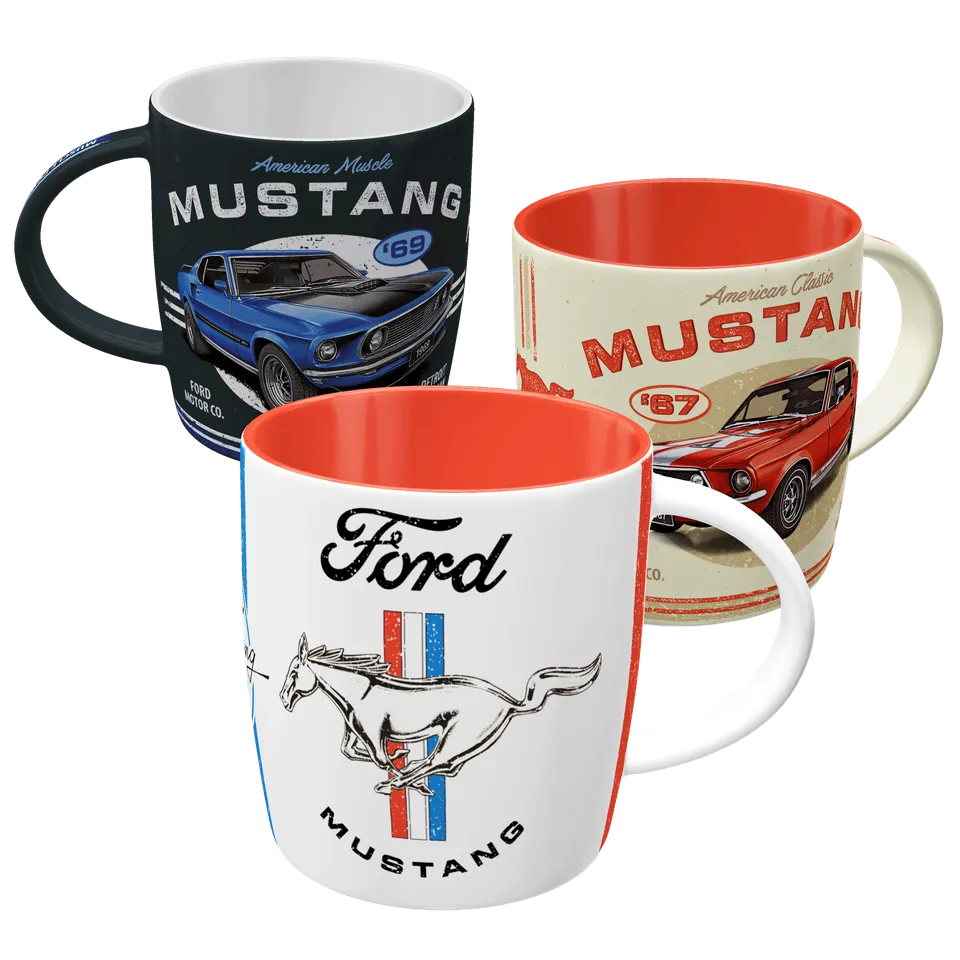 nostalgic-art-ford-mustang-set-3-tazze-in-ceramica-330-ml-gift-box-logo-gt-1967- image 1