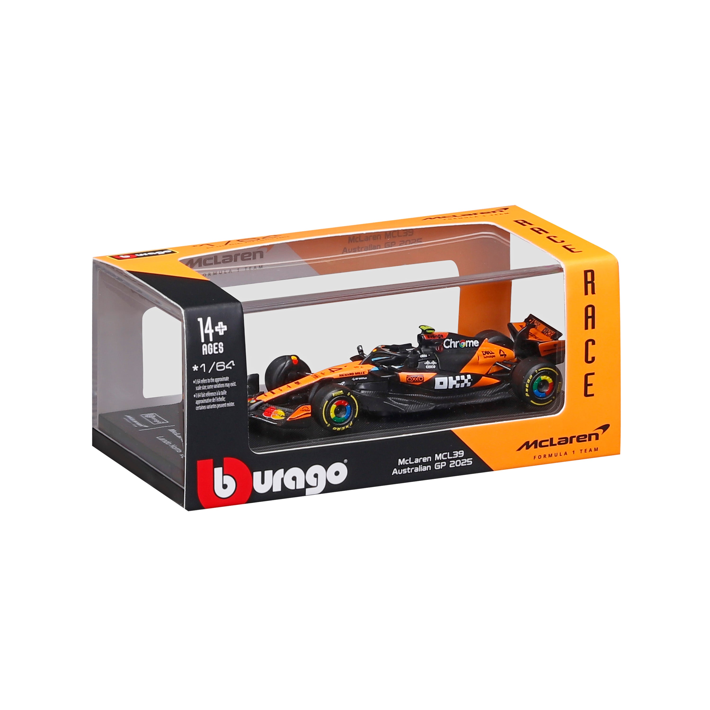 bburago-mclaren-f1-mcl39-2025-4-lando-norris-modellino-scala-1-64-con-teca image 2