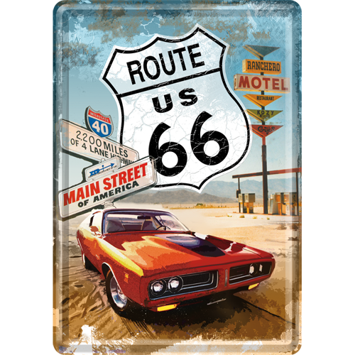 nostalgic-art-route-66-red-car-card-in-metallo-10x14-cm image 1
