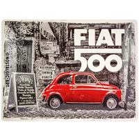 nostalgic-art-fiat-500-red-car-in-the-street-targa-in-metallo-30x40-cm image 2