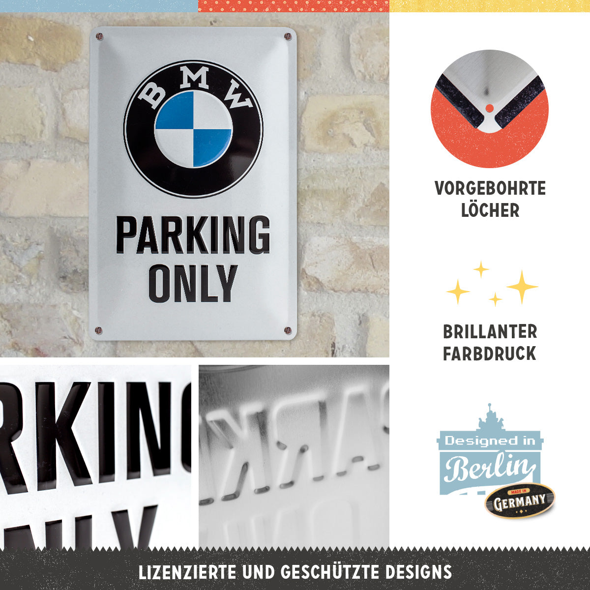 nostalgic-art-bmw-parking-only-white-targa-in-metallo-20x30-cm image 2