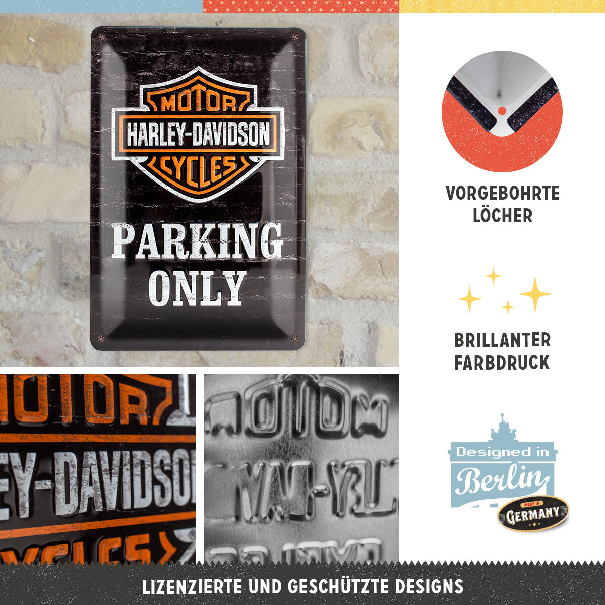 nostalgic-art-harley-davidson-parking-only-targa-in-metallo-20x30-cm image 2