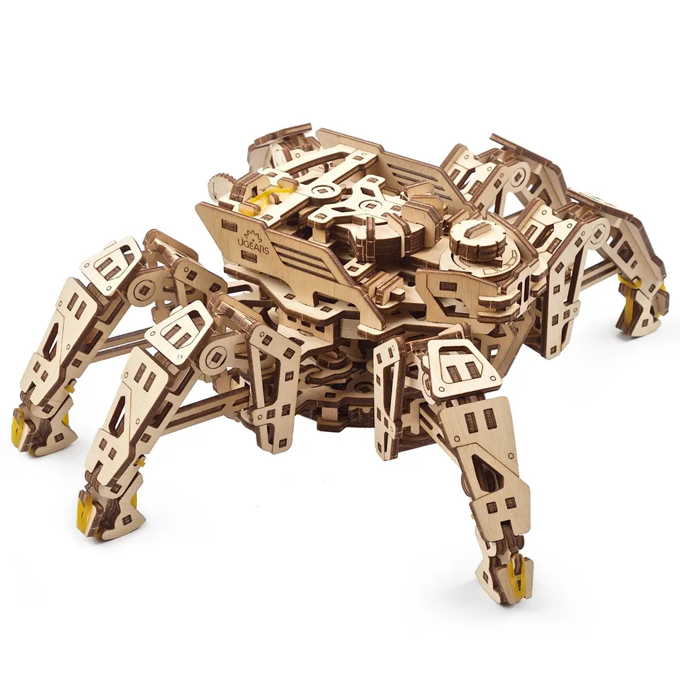 ugears-hexapod-explorer-robot-esapode-meccanico-in-legno-a-molla-che-cammina-fin image 1