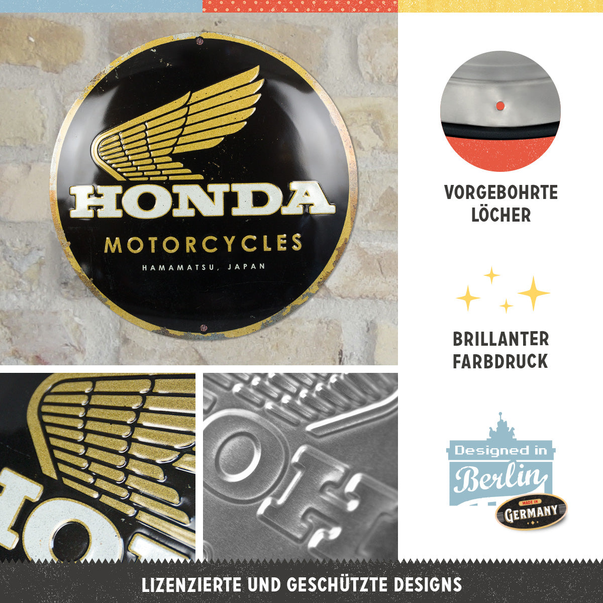 nostalgic-art-honda-mc-motorcycles-gold-targa-rotonda-in-metallo-35-cm image 2