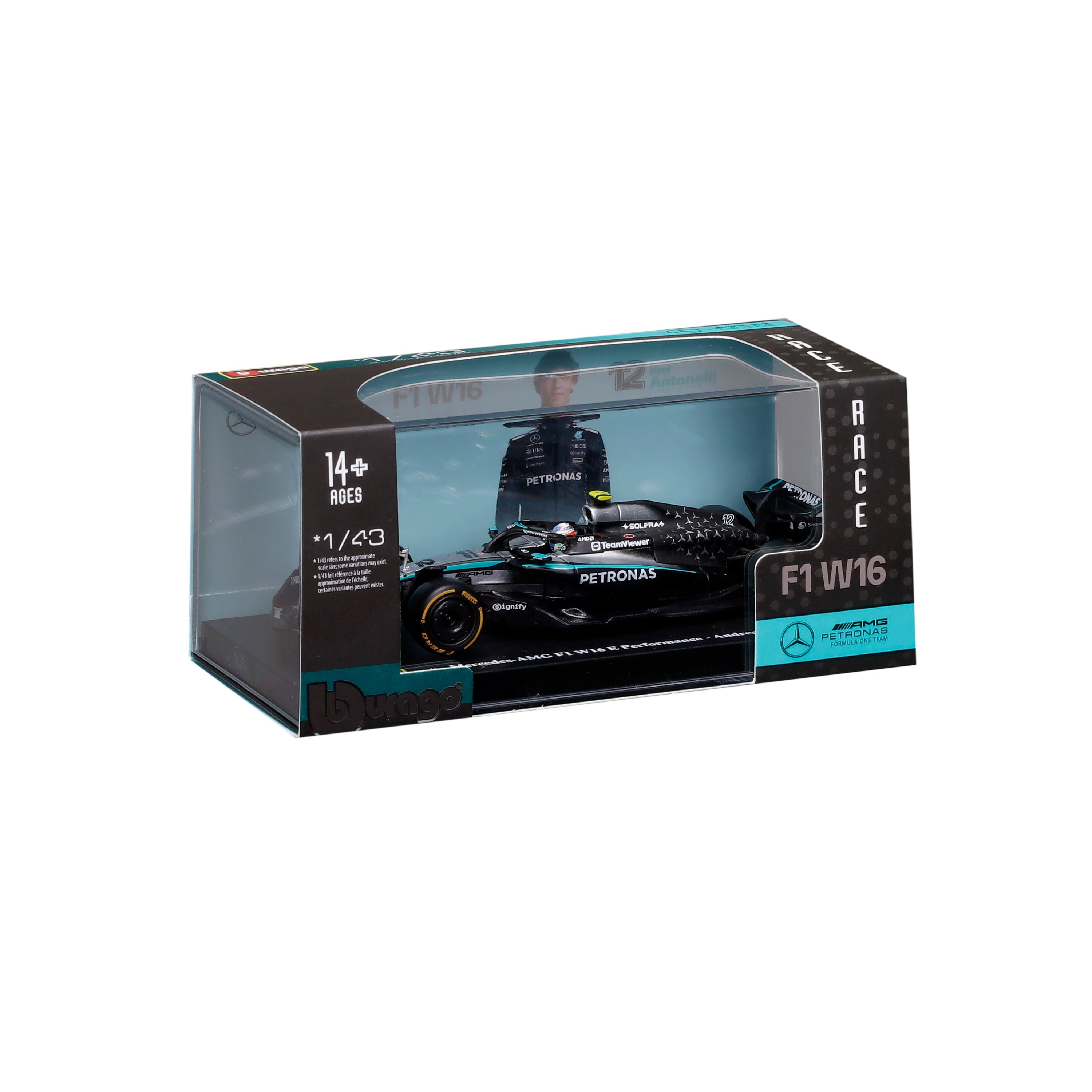 bburago-f1-mercedes-amg-w16-2025-12-kimi-antonelli-modellino-auto-1-43-con-base- image 2
